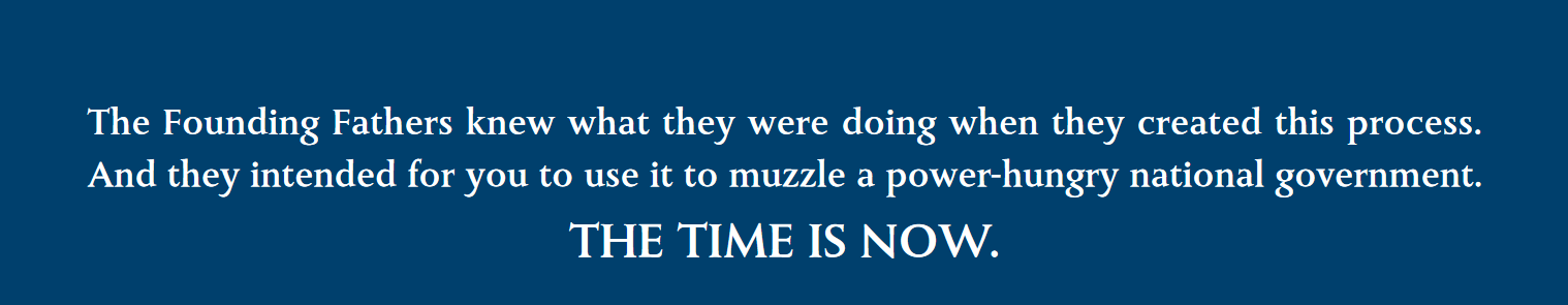 The Founding Fathers knew what they were doing when they created this process. \\
And they intended for you to use it to muzzle a power-hungry national government. \\

THE TIME IS NOW.