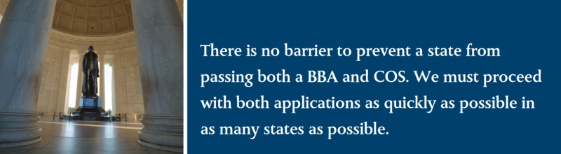 There is no barrier to prevent a state from passing both a BBA and COS. We must proceed with both applications as quickly as possible in as many states as possible.